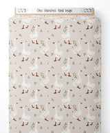 Tissu - Oies blanches sur fond beige
