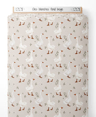 Tissu - Oies blanches sur fond beige