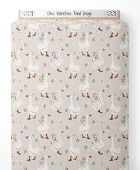 Tissu - Oies blanches sur fond beige