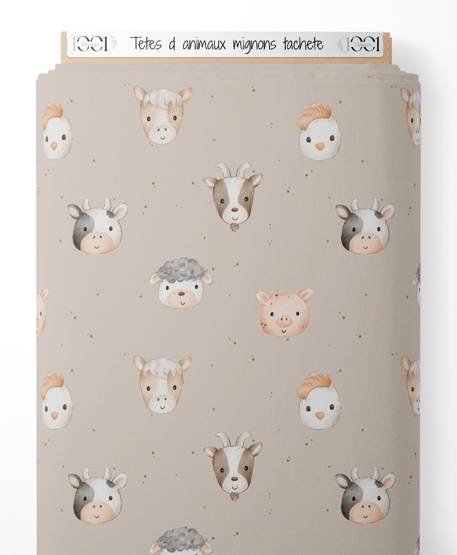 Tissu - Têtes d'animaux mignons tacheté