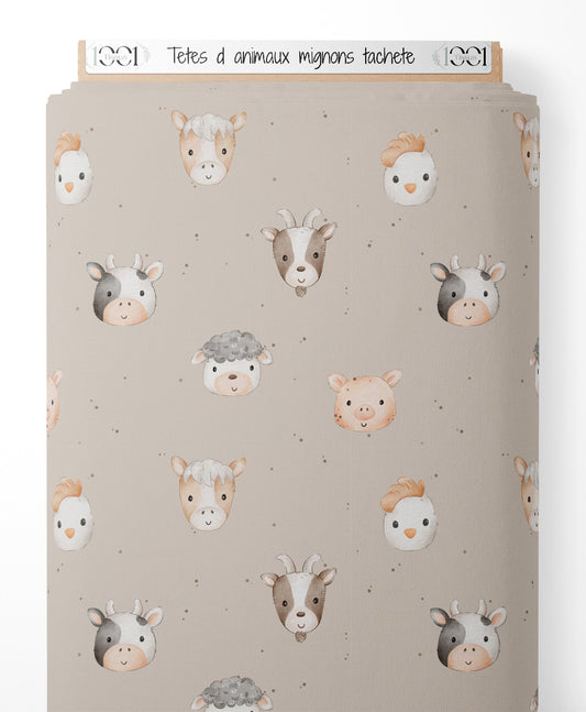 Tissu - Têtes d'animaux mignons tacheté