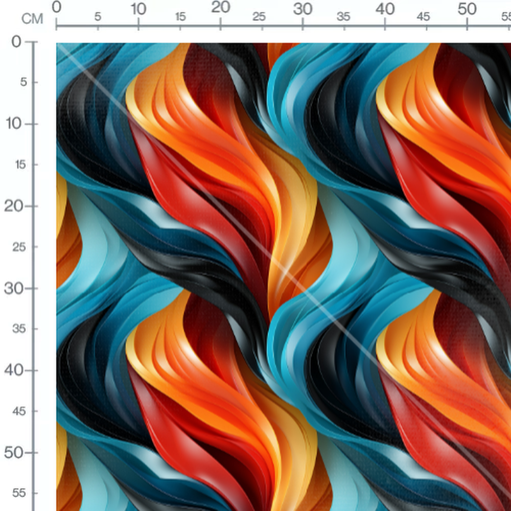 Tissu - Flammes Abstraites Rouge Bleu