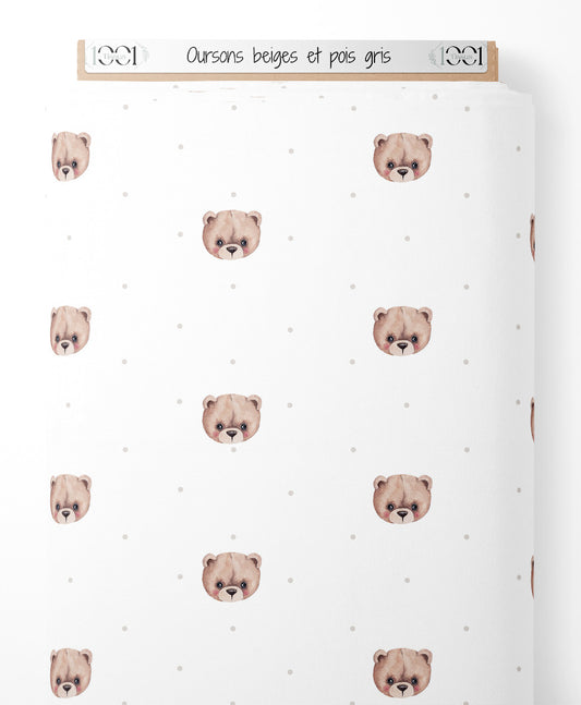 Tissu - Oursons beiges et pois gris