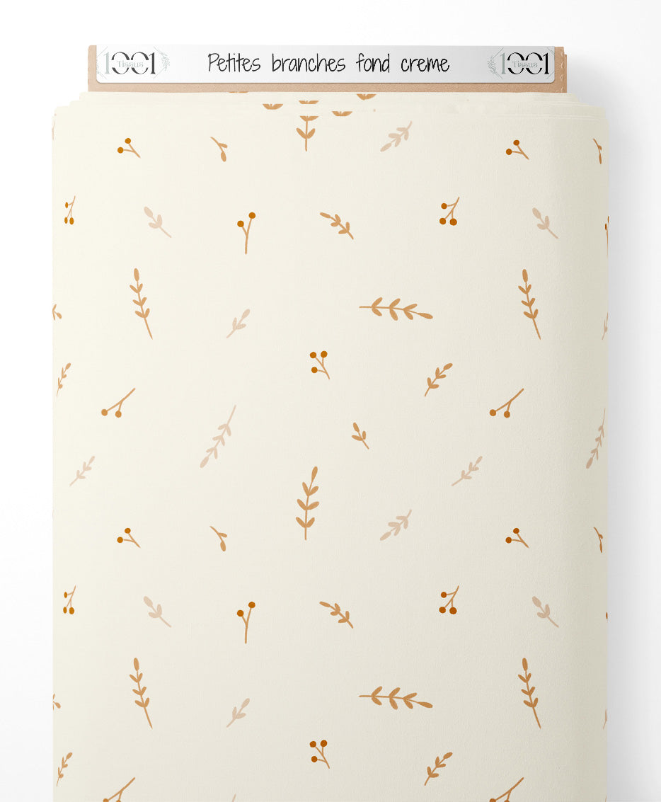 Tissu - Petites branches sur fond crème