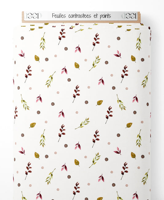 Tissu - Feuilles contrastées et points