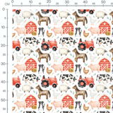 Tissu - Animaux colorés et grange rouge