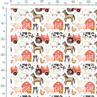 Tissu - Animaux colorés et grange rouge