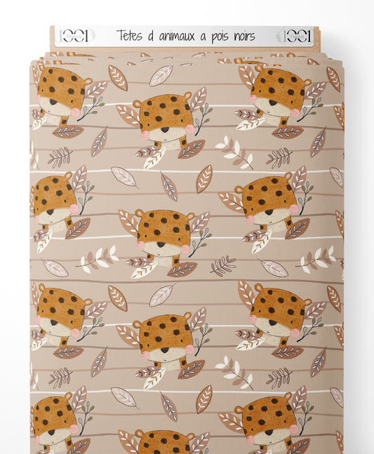 Tissu - Têtes d'animaux à pois noirs
