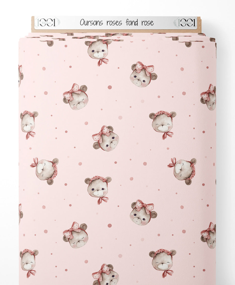Tissu - Oursons roses sur fond rose