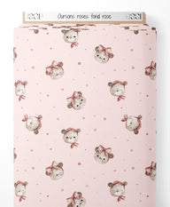 Tissu - Oursons roses sur fond rose