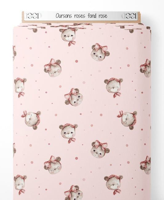 Tissu - Oursons roses sur fond rose