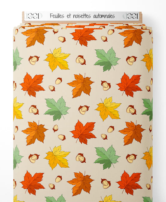 Tissu - Feuilles et noisettes automnales