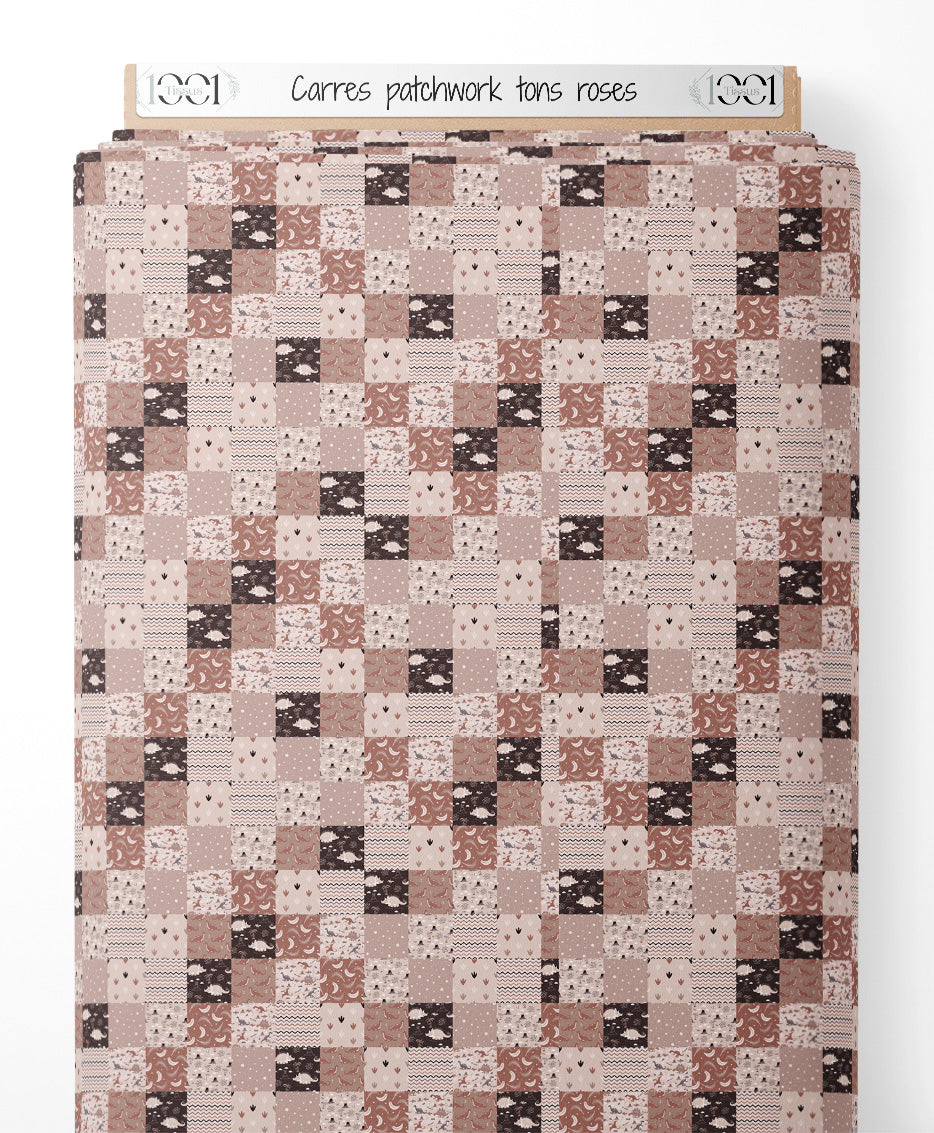 Tissu - Carrés patchwork tons roses