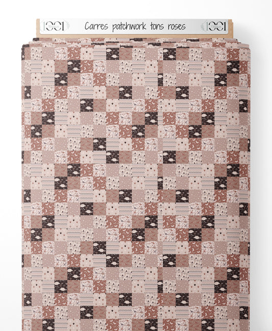 Tissu - Carrés patchwork tons roses
