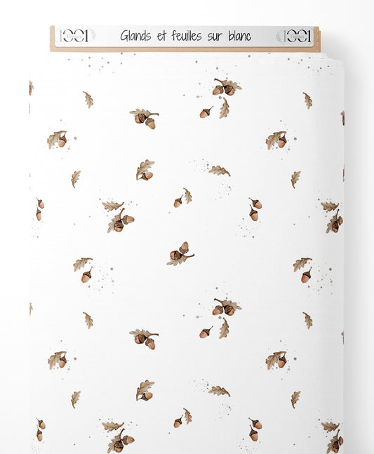Tissu - Glands et feuilles sur blanc