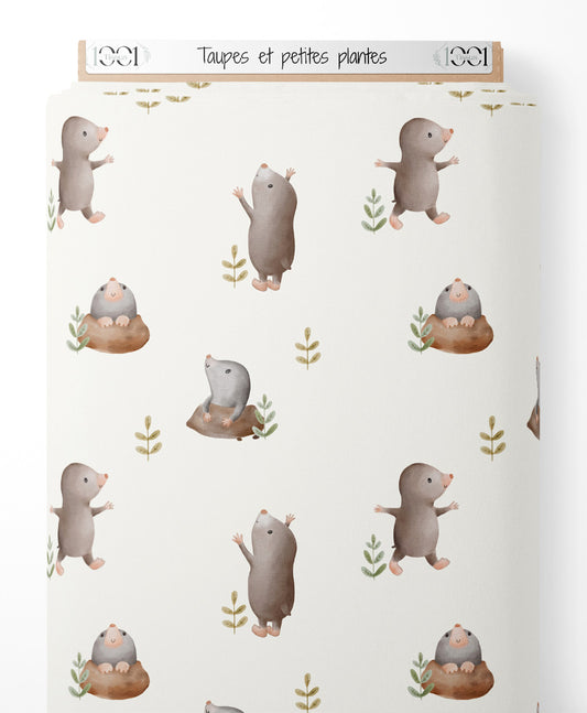 Tissu - Taupes et petites plantes