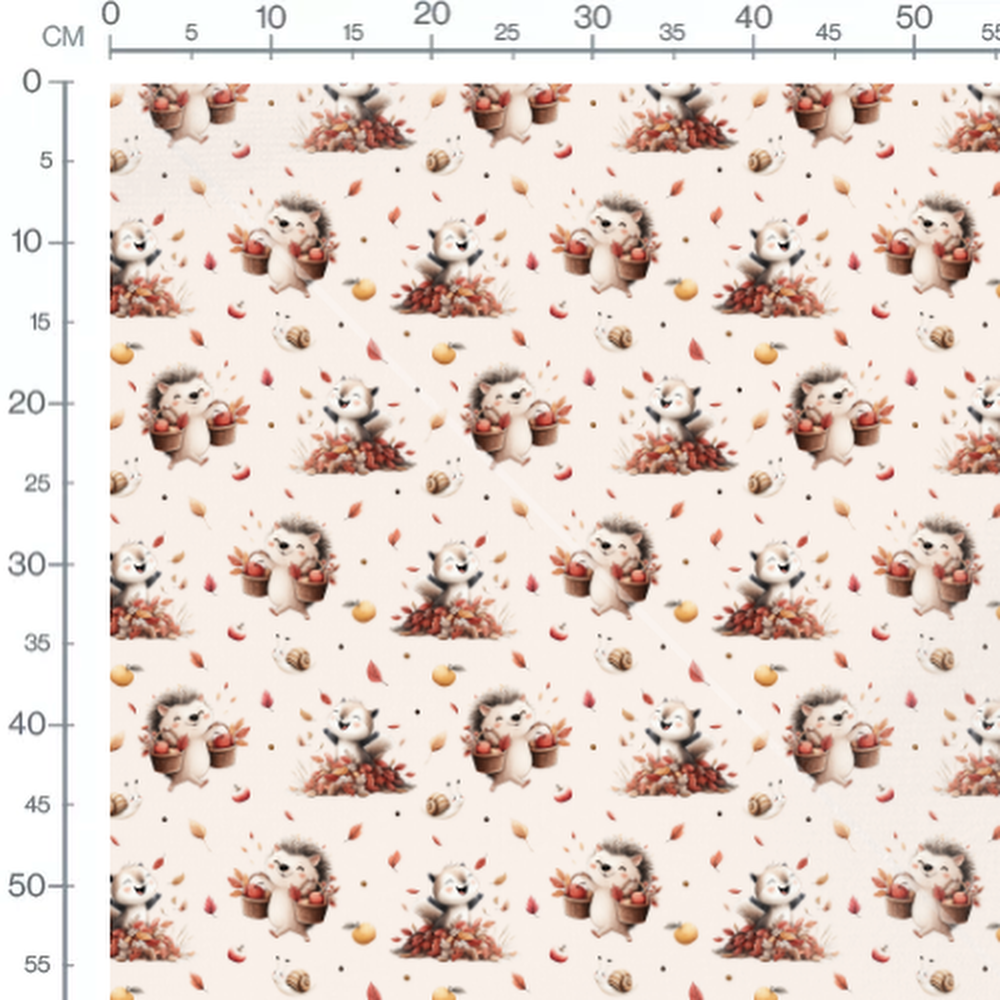 Tissu - Hérissons joyeux et pommes
