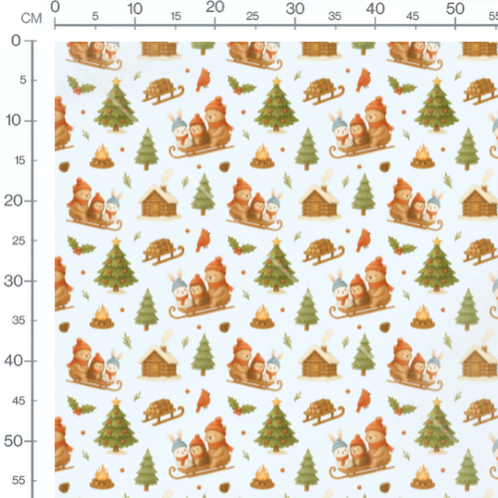 Tissu - Animaux en luge sur bleu clair