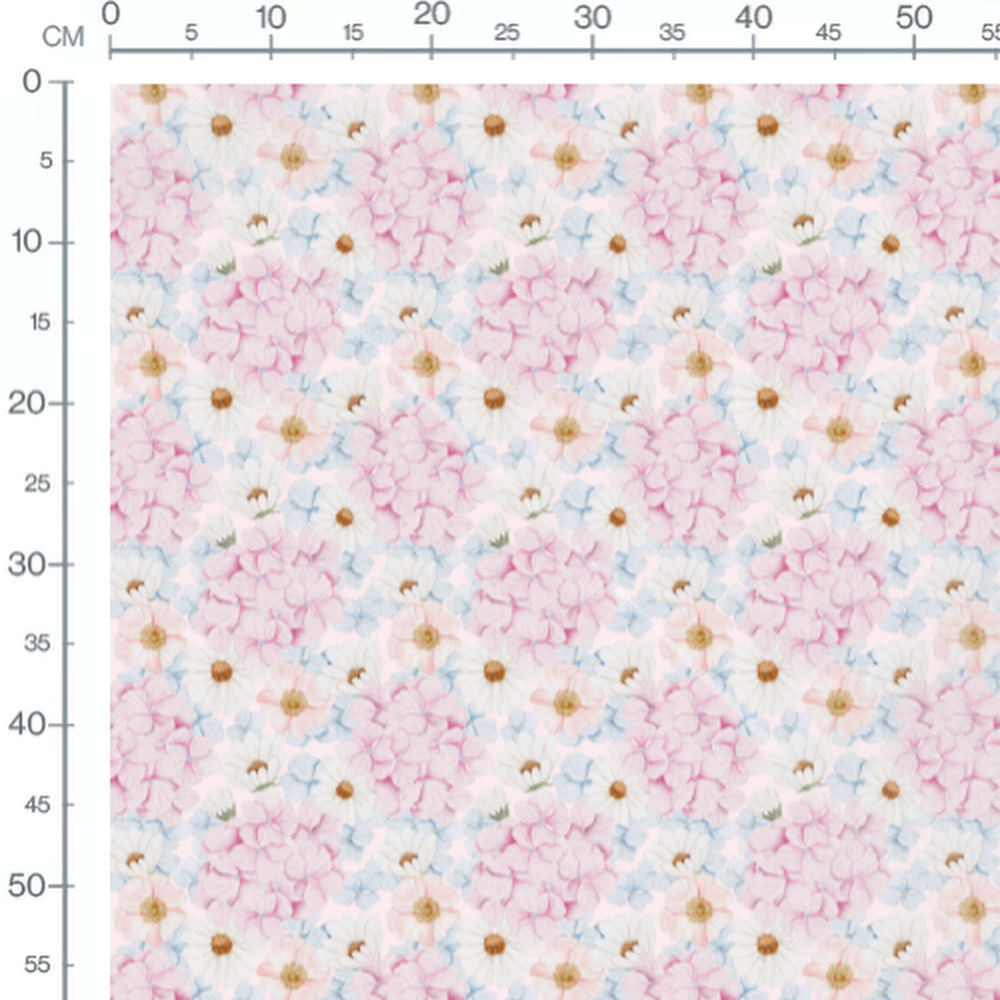 Tissu - Fleurs roses et bleues