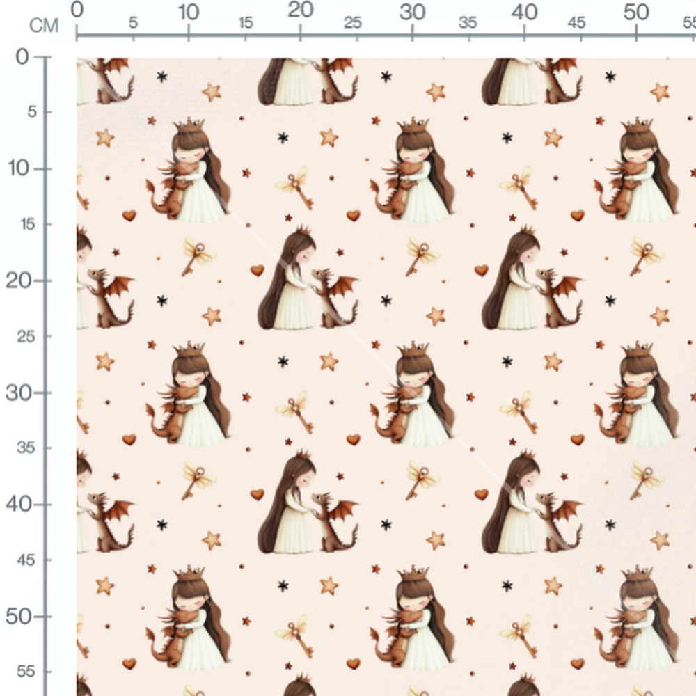 Tissu - Princesse avec dragon et étoiles