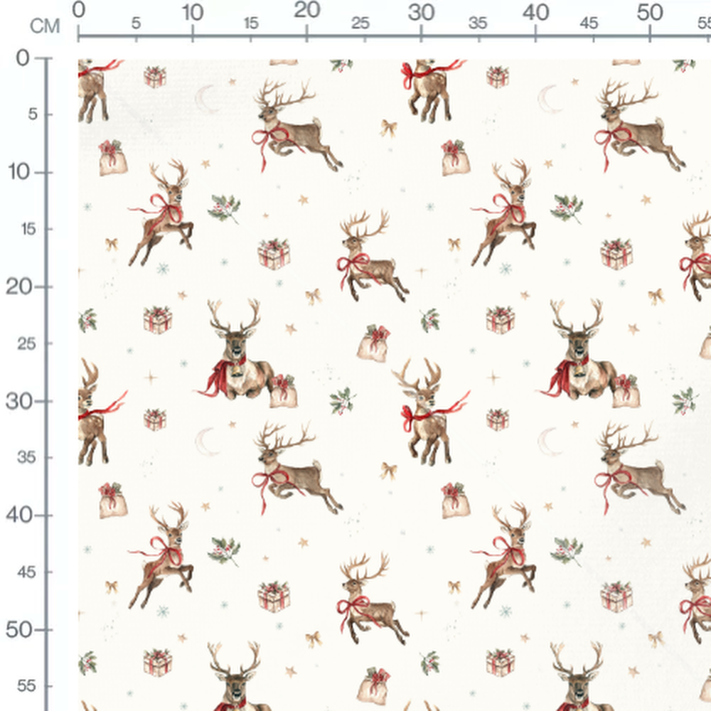 Tissu - Rennes bruns et houx festif