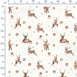 Tissu - Rennes bruns et houx festif