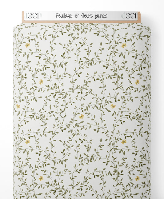 Tissu - Feuillage et fleurs jaunes