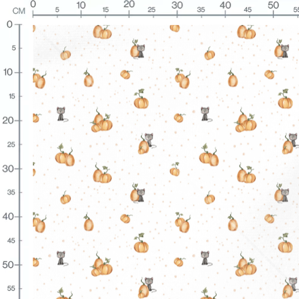 Tissu - Chats et citrouilles à pois