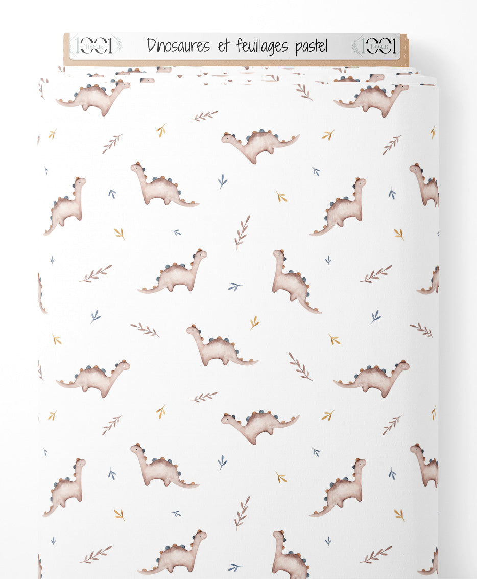 Tissu - Dinosaures et feuillages pastel
