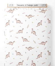 Tissu - Dinosaures et feuillages pastel