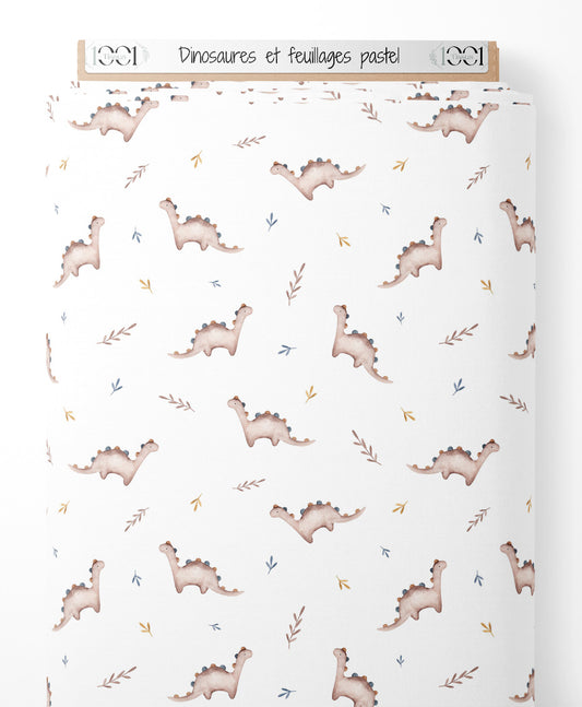 Tissu - Dinosaures et feuillages pastel