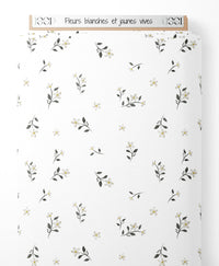 Tissu - Fleurs blanches et jaunes vives