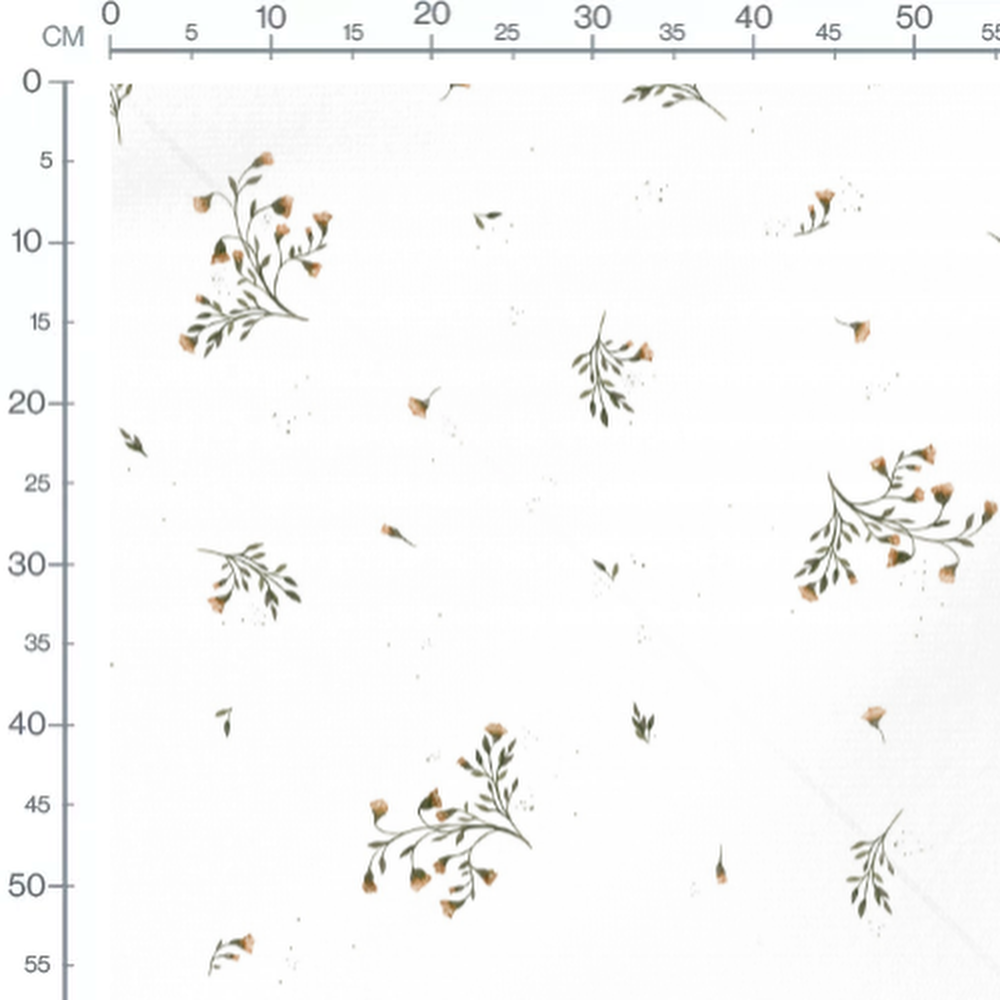 Tissu - Fleurs beige et feuilles vertes 3