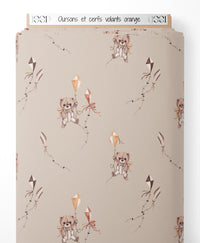 Tissu - Oursons et cerfs-volants orange