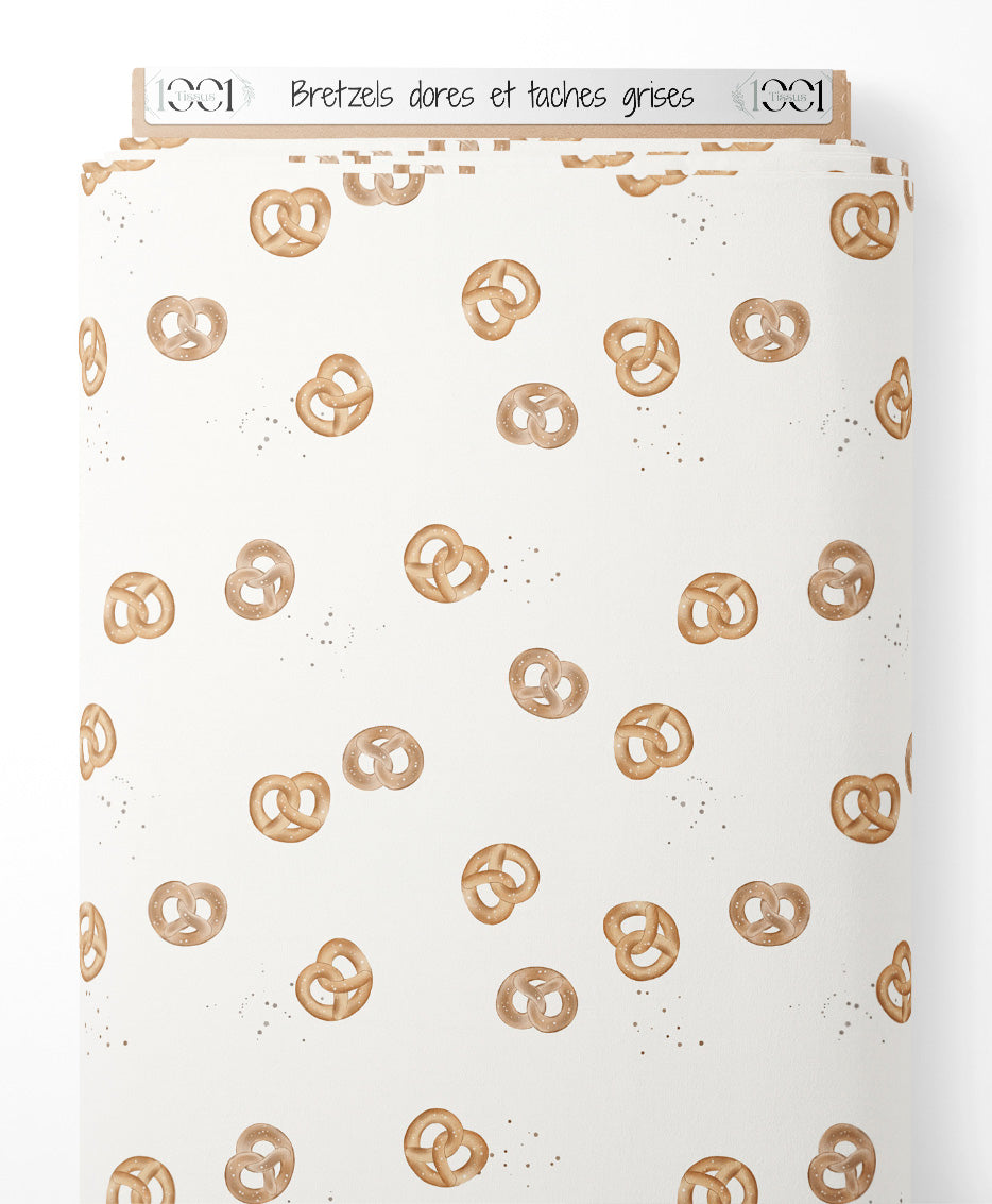 Tissu - Bretzels dorés et taches grises