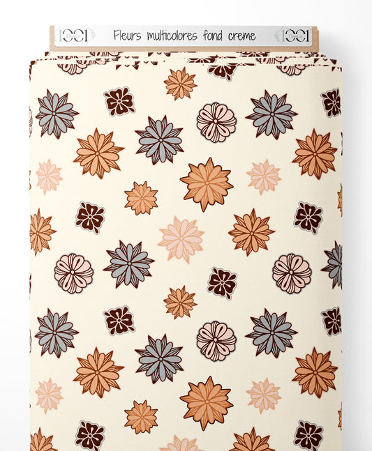 Tissu - Fleurs multicolores sur fond crème