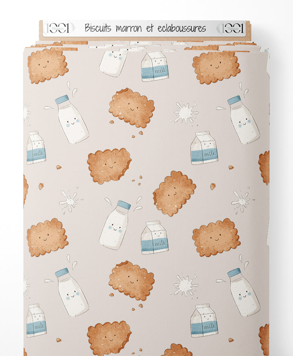 Tissu - Biscuits marron et éclaboussures
