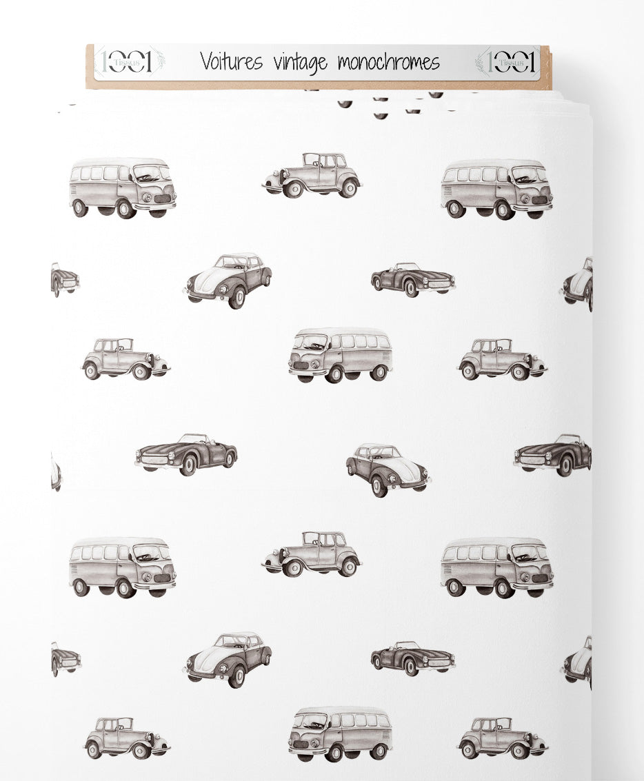 Tissu - Voitures vintage monochromes