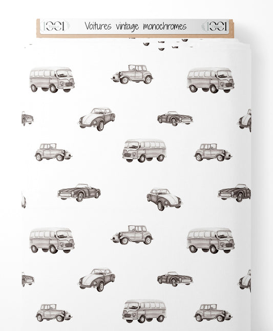 Tissu - Voitures vintage monochromes