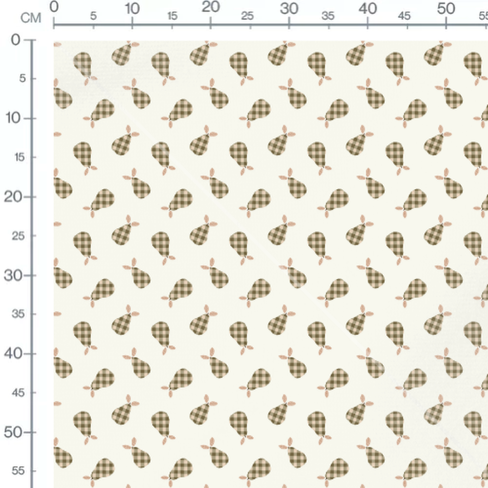 Tissu - Poires à carreaux verts sur blanc