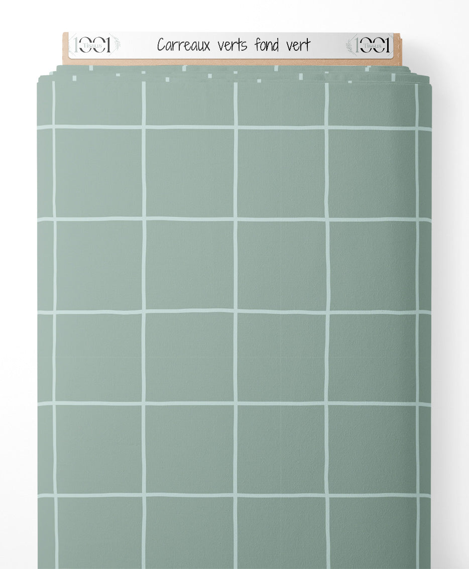 Tissu - Carreaux verts sur fond vert