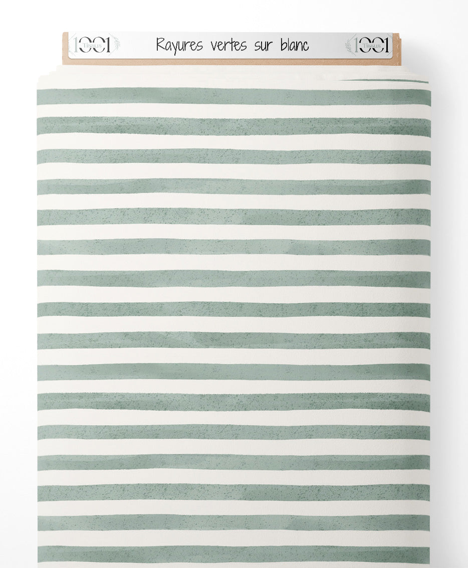 Tissu - Rayures vertes sur blanc