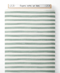 Tissu - Rayures vertes sur blanc
