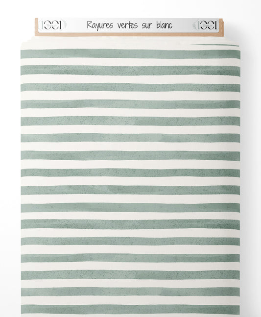 Tissu - Rayures vertes sur blanc
