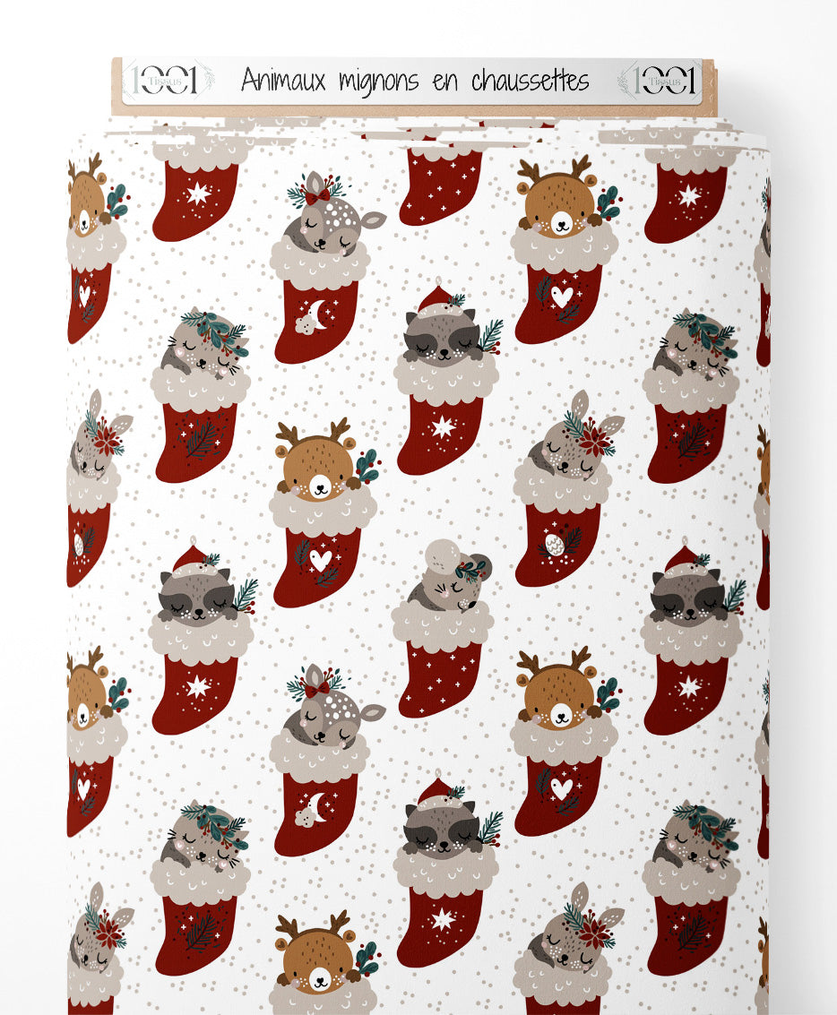 Tissu - Animaux mignons en chaussettes