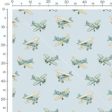 Tissu - Avions bleus sur fond bleu