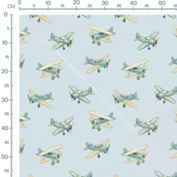 Tissu - Avions bleus sur fond bleu