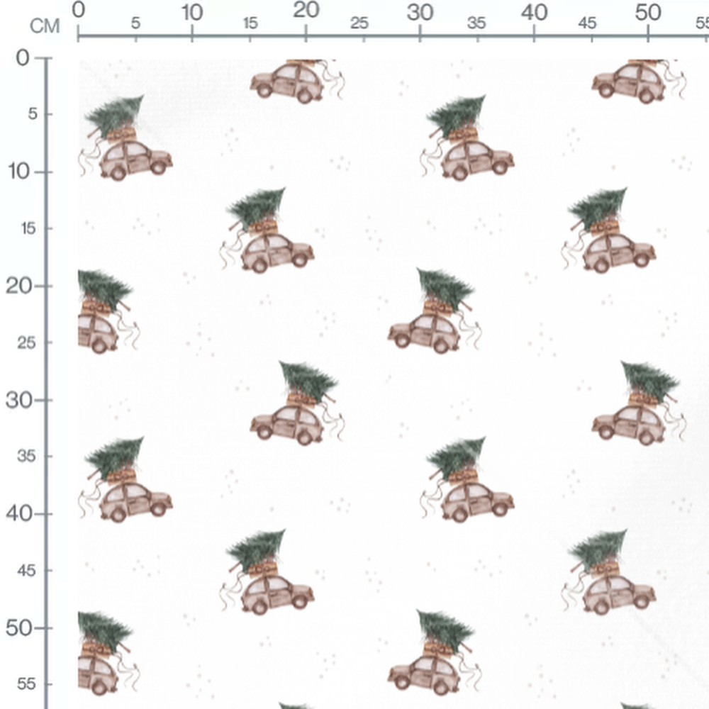 Tissu - Voitures Noël et petits points