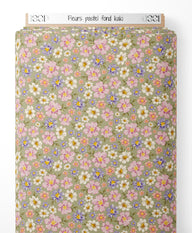 Tissu - Fleurs pastel sur fond kaki