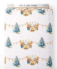 Tissu - Ours et sapins enneigés
